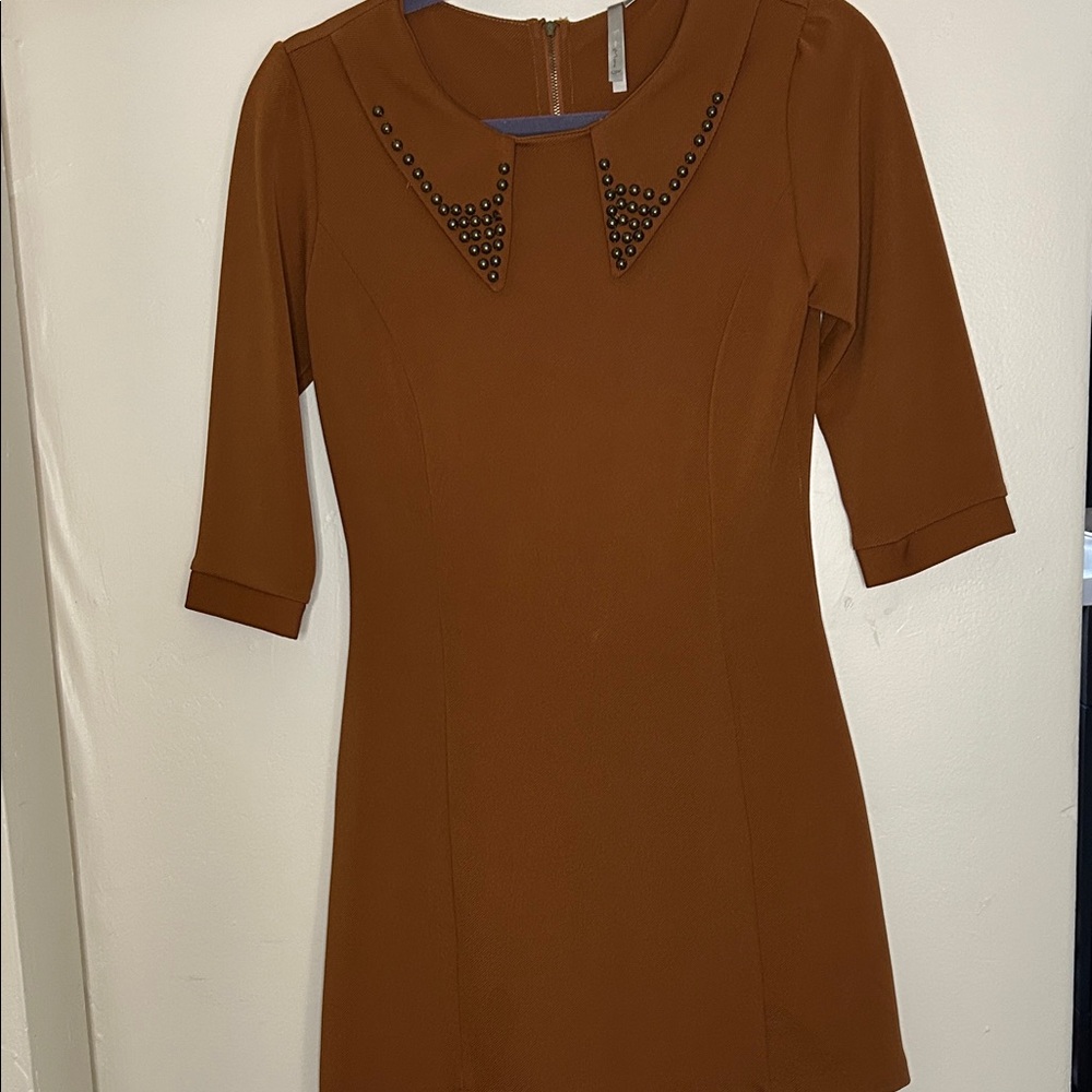 Retro Studded Collar Pumpkin Spice Sheath Dress